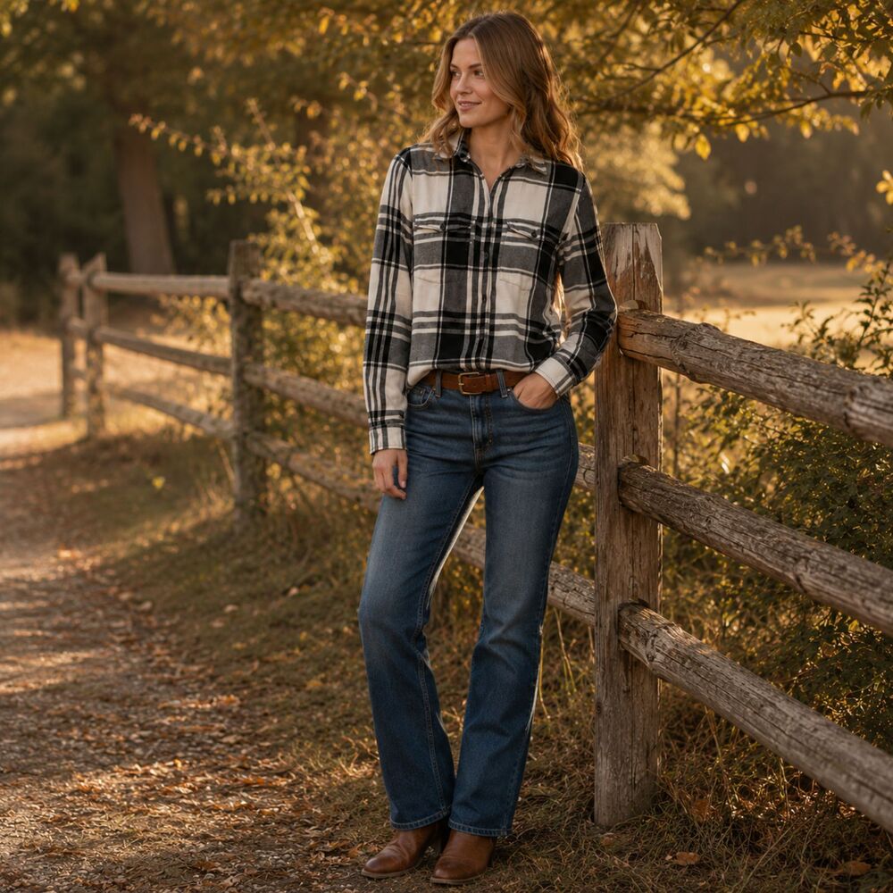Denim & Supply Ralph Lauren Shirt Womens Medium Black Plaid Button Long Sleeve